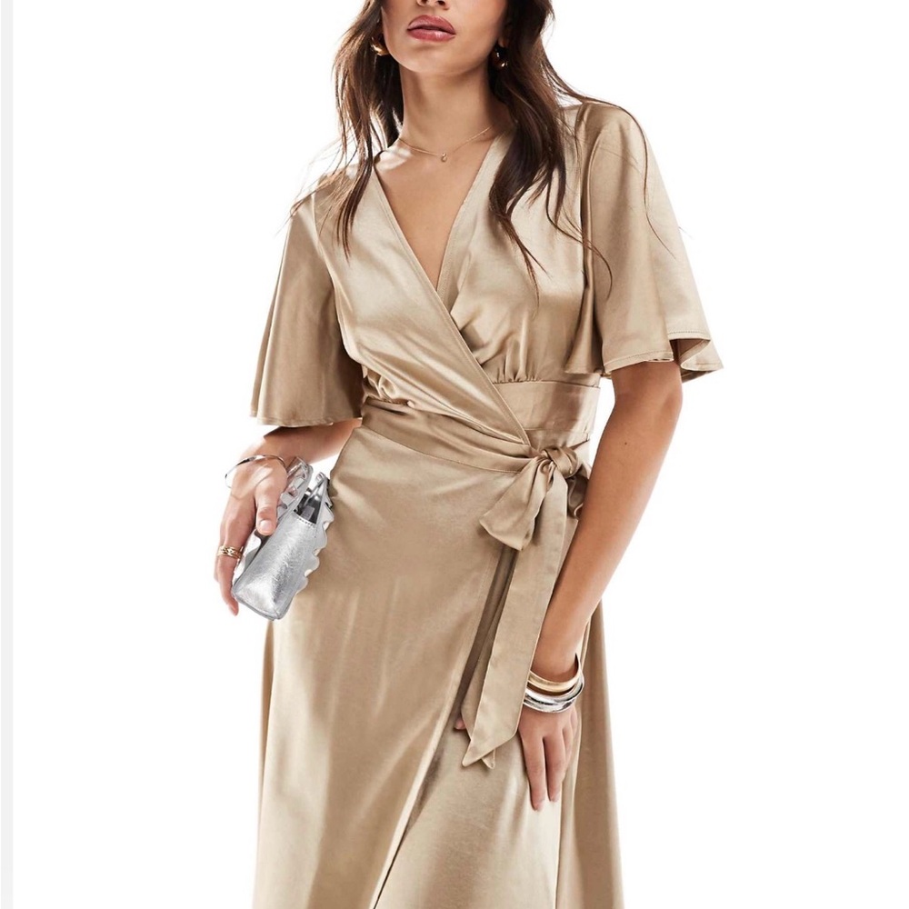Elegant Wrap Evening Dress in Champagne